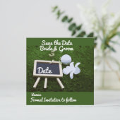 Golf Save the Date mit Golfball und Blume (Stehend Vorderseite)
