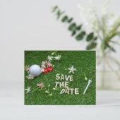 Golf Save the Date mit Golfball und Blume Postkarte (Stehend Vorderseite)