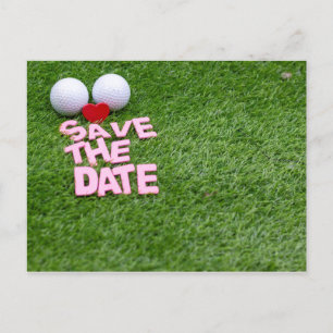 Golf Save the Date mit Golfball und Herz Einladungspostkarte