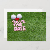Golf Save the Date mit Golfball und Herz Einladungspostkarte (Vorne/Hinten)