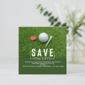 Golf Save the Date mit Golfball und Rotem Herz Einladung (Stehend Vorderseite)