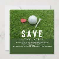 Golf Save the Date mit Golfball und Rotem Herz