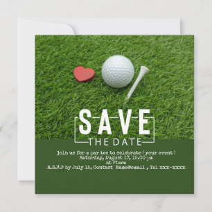 Golf Save the Date mit Golfball und rotem Herzen Einladung