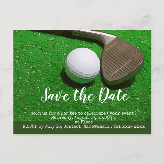 Golf Save the Date mit Golfball und Sandkeil Postkarte (Vorderseite)