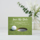 Golf Save the Date mit Golfball und Sandwedge Postkarte (Stehend Vorderseite)
