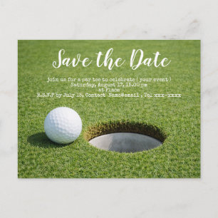 Golf Save the Date mit Golfball und Sandwedge Postkarte