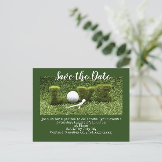 Golf Save the Date mit Golfball und T-Shirts Postkarte (Stehend Vorderseite)