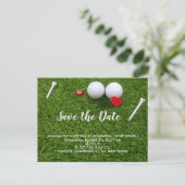 Golf Save the Date mit Golfball und T-Shirts Postkarte (Stehend Vorderseite)