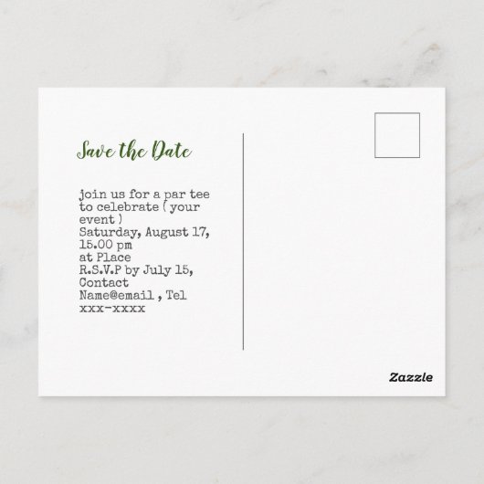 Golf Save the Date mit Golfball und Tee Postkarte (Rückseite)