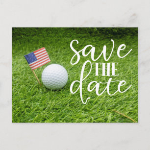 Golf Save the Date mit Golfball und U.S.A.Flag Postkarte