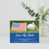 Golf Save the Date mit Golfball und US-Flagge Postkarte (Stehend Vorderseite)