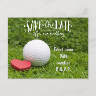 Golf Save the Date mit Golfbälle auf grünem Gras Postkarte