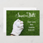 Golf Save the Date mit Golfbälle auf grünem Gras Postkarte (Vorne/Hinten)