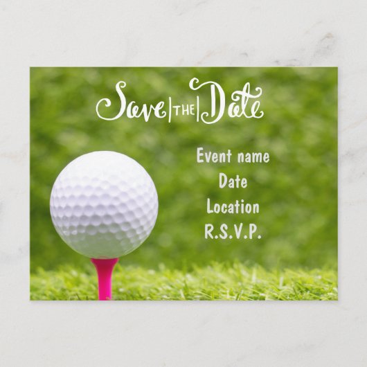 Golf Save the Date mit Golfbälle auf grünem Gras Postkarte (Vorderseite)