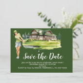 Golf Save the Date mit Golferin Einladung (Stehend Vorderseite)