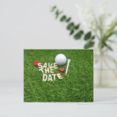 Golf Save the Date mit Golfherz und Tee Einladungspostkarte (Stehend Vorderseite)