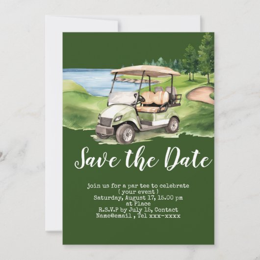 Golf Save the Date mit Golfwagen Einladung (Vorderseite)