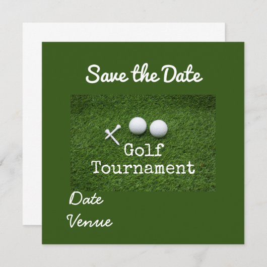 Golf Save the Date mit weißem Button und Golfball Ankündigung (Vorne/Hinten)