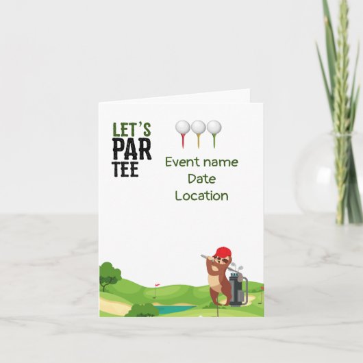Golf Save the Date Par T-Shirt mit Sloth lustig Einladung (Vorderseite)