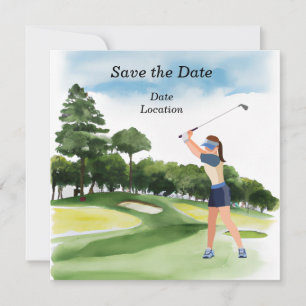 Golf Save the Date Party Frau Golferin Einladung