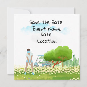 Golf Save the Date-Party für Golferinnen-Party Einladung