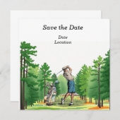 Golf Save the Date Party mit Golfer Einladung (Vorne/Hinten)