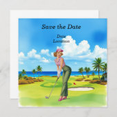 Golf Save the Date Party mit Golfer Einladung (Vorne/Hinten)