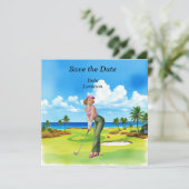 Golf Save the Date Party mit Golfer Einladung (Stehend Vorderseite)