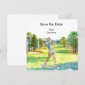 Golf Save the Date Party mit Golfer Einladung (Vorne/Hinten)