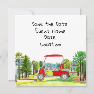 Golf Save the Date Party mit Golfwagen Einladung