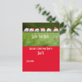Golf Save the Date Weihnachts Party Golf Ball Sant Postkarte (Stehend Vorderseite)