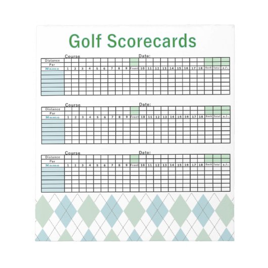 Golf Scorecards Notepad Notizblock (Vorderseite)
