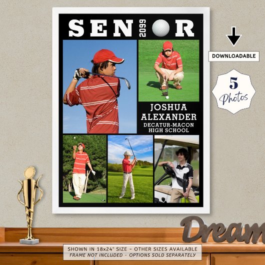 Golf Senior Abschluss 5 Foto Collage Poster