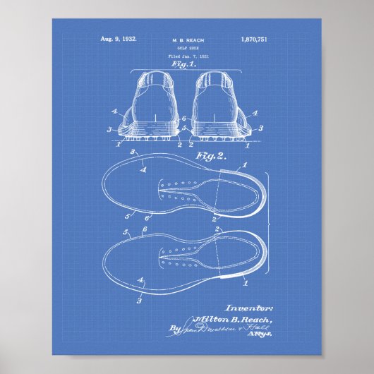 Golf Shoe 1932 Patentart - Blueprint Poster (Vorne)