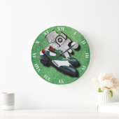 Golf Shoes Ball And Gloves On Green With Your Name Große Wanduhr (Zuhause)