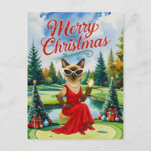 Golf Siamese Cat ist in Weihnachten Golf Course