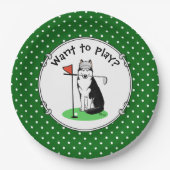 Golf Siberischer Husky (schwarz) Hund Niedliches S Pappteller (Vorderseite)