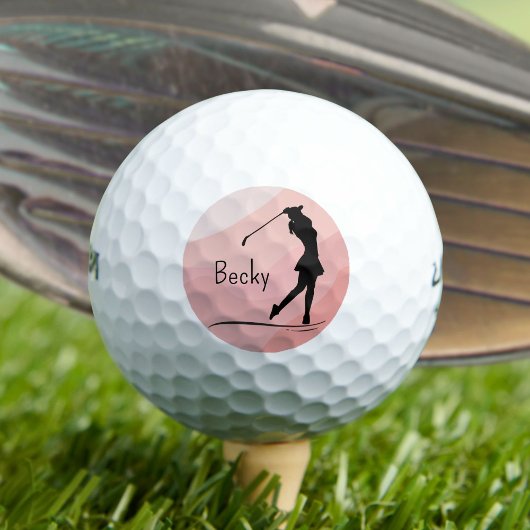 Golf Silhouette, Female, Name, On Red Golfball