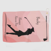Golf Silhouette, Female, Name, On Red Golfhandtuch (Horizontal)