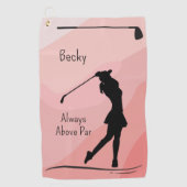 Golf Silhouette, Female, Name, On Red Golfhandtuch (Vorderseite)
