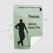 Golf-Silhouette, männlich, Name auf Grün Golfhandtuch (Insitu)