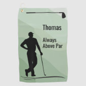 Golf-Silhouette, männlich, Name auf Grün Golfhandtuch (Vorderseite)