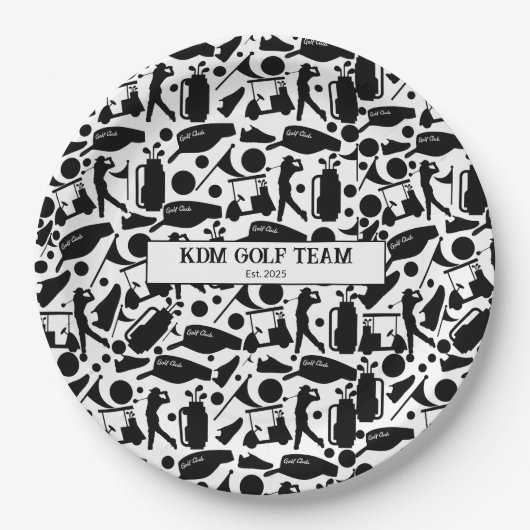 Golf Silhouette Muster Classic Black & White Pappteller (Vorderseite)