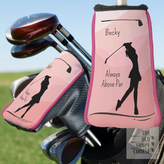 Golf-Silhouette, weiblich, Name, auf Rot Golf Headcover