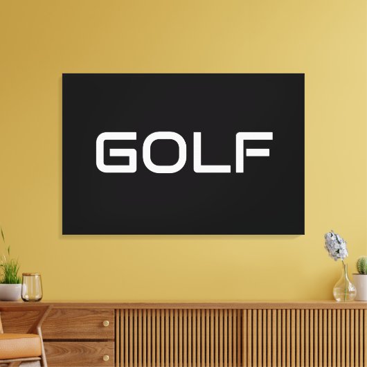 GOLF Sleek Sporty Modern White Text On Deep Black Leinwanddruck (Insitu (Wohnzimmer))