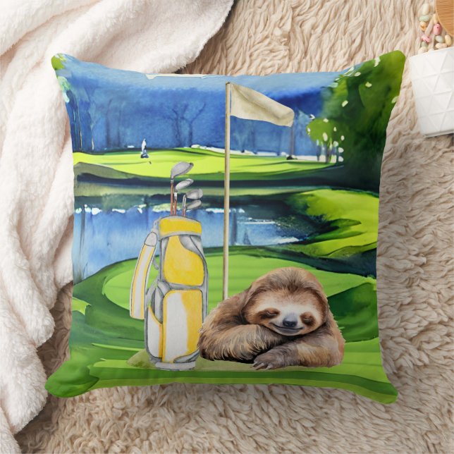 Golf Sloth Golfer auf Grün Kissen (Decke)