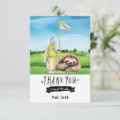Golf Sloth Golfer auf grünem Gras Dankeskarte (Stehend Vorderseite)