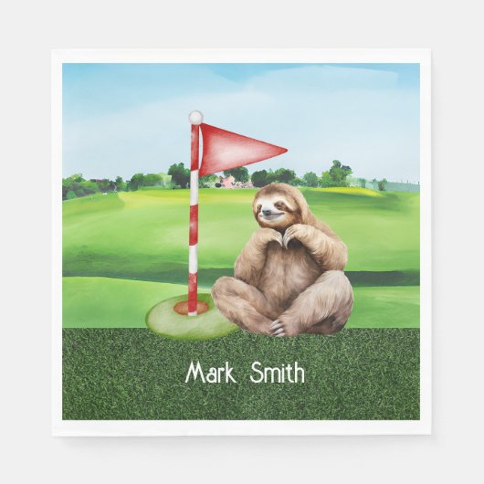 Golf Sloth Golfer auf grünem Gras Serviette (Vorderseite)