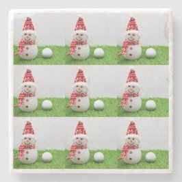 Golf Snow Man mit Golfball auf grüne Weihnachten Steinuntersetzer