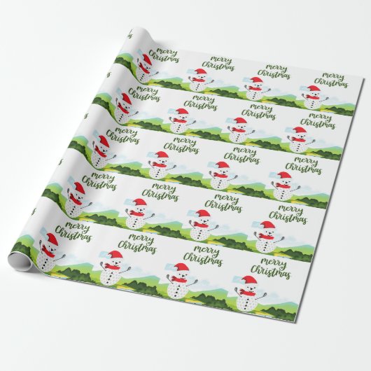Golf Snowman für Golfer Frohe Weihnachten Geschenkpapier (Ungerollt)